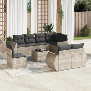 Set canapele de grădină cu perne, 9 piese gri deschis poliratan - Img 1