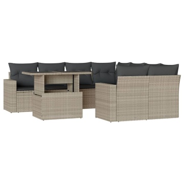 Set canapele de grădină cu perne, 9 piese gri deschis poliratan - Img 2