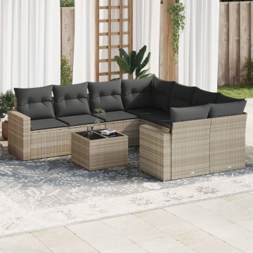 Set canapele de grădină cu perne, 9 piese gri deschis poliratan - Img 1