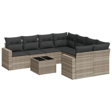 Set canapele de grădină cu perne, 9 piese gri deschis poliratan - Img 2