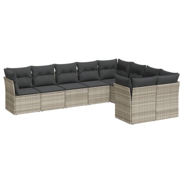 Set canapele de grădină cu perne, 9 piese gri deschis poliratan - Img 2