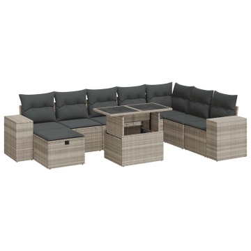 Set canapele de grădină cu perne, 9 piese gri deschis poliratan - Img 2
