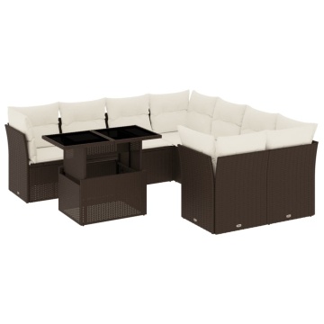 Set canapele de grădină cu perne, 9 piese, maro, poliratan - Img 2