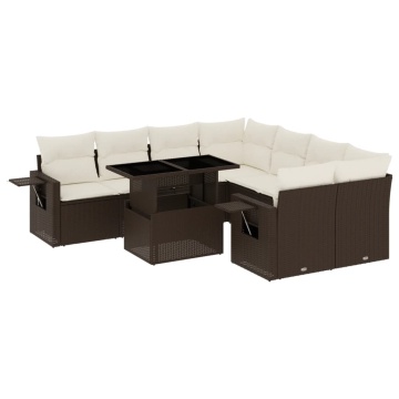 Set canapele de grădină cu perne, 9 piese, maro, poliratan - Img 2