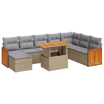 Set canapele grădină cu perne 7 piese bej poliratan/lemn acacia - Img 2