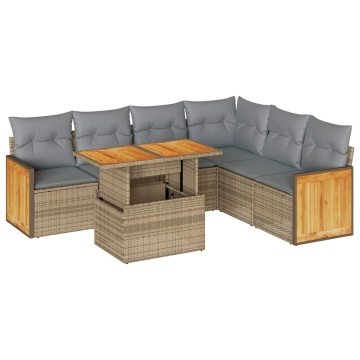 Set canapele grădină cu perne 7 piese bej poliratan/lemn acacia - Img 2