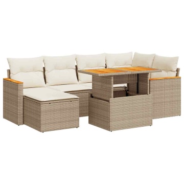 Set canapele grădină cu perne 7 piese bej poliratan/lemn acacia - Img 2