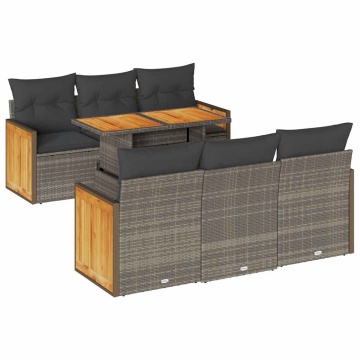 Set canapele grădină cu perne 7 piese gri poliratan/lemn acacia - Img 2