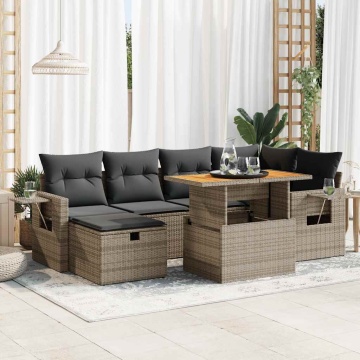 Set canapele grădină cu perne 8 piese gri poliratan/lemn acacia - Img 1