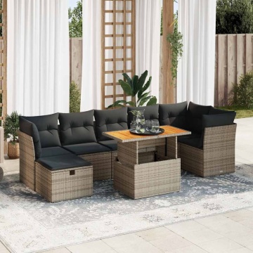 Set canapele grădină cu perne 8 piese gri poliratan/lemn acacia - Img 1