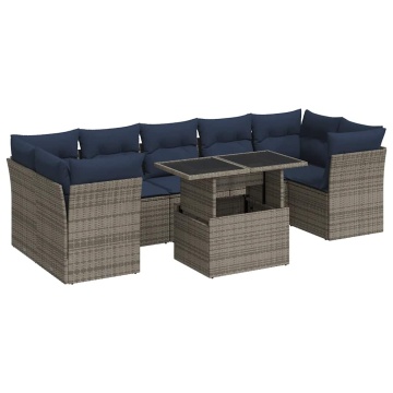 Set canapele grădină cu perne 8 piese gri poliratan/lemn acacia - Img 2