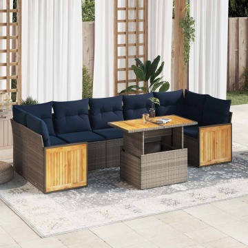 Set canapele grădină cu perne 8 piese gri poliratan/lemn acacia - Img 1