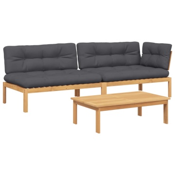 Set canapele grădină cu perne din paleți, 3 piese, lemn acacia - Img 2