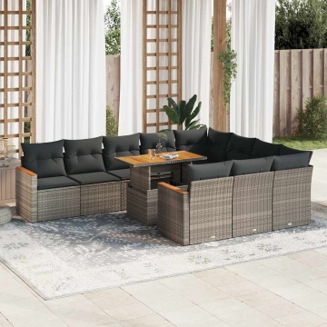 Set canapele grădină perne 11 piese, gri, poliratan/lemn acacia - Img 1