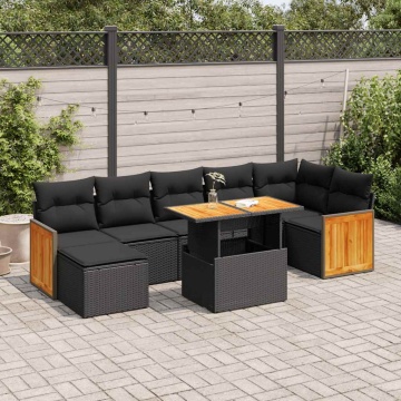 Set canapele grădină perne 7 piese negru, poliratan/lemn acacia - Img 1