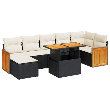 Set canapele grădină perne 7 piese negru, poliratan/lemn acacia - Img 2