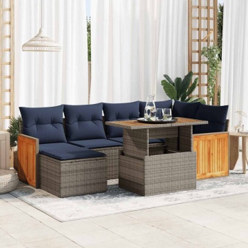 Set canapele grădină perne 7 piese negru, poliratan/lemn acacia - Img 1