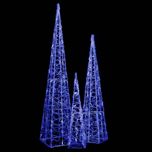 Set conuri decorative cu LED-uri, albastru, 60/90/120 cm, acril - Img 2