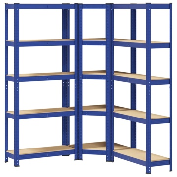 Set de 3 rafturi cu 5 straturi oțel albastru și lemn prelucrat - Img 2