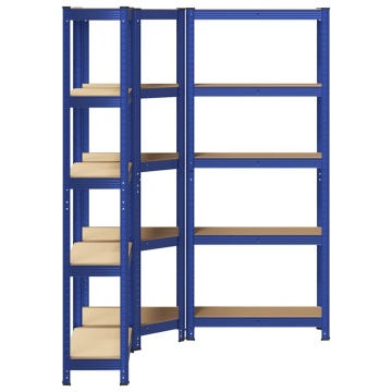 Set de 3 rafturi cu 5 straturi oțel albastru și lemn prelucrat - Img 8