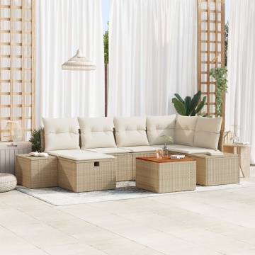 Set de 7 piese de sofa de grădină cu perne Bej din ratan poliesteric - Img 1