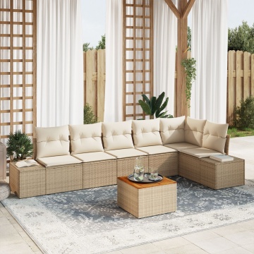Set de canapea 7 piese pentru gradina cu perne Bej Ratan Acacia - Img 1