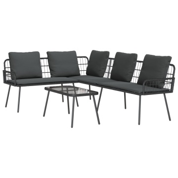 Set de canapea de grădină 2 piese cu perne Negru Poly Rattan - Img 2