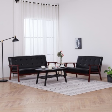 Set de canapele, 2 piese, negru, piele ecologică - Img 1