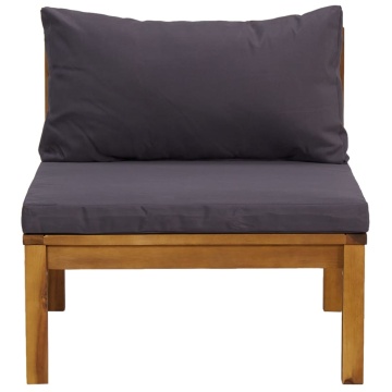 Set de canapele, 2 piese, perne gri închis, lemn masiv acacia - Img 4