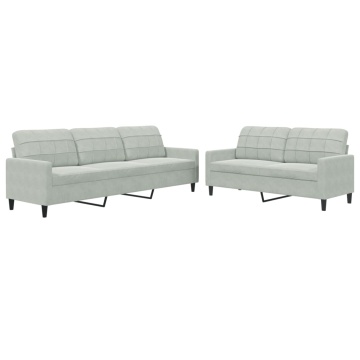 Set de canapele cu perne, 2 piese, gri deschis, catifea - Img 2