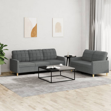 Set de canapele cu perne, 2 piese, gri închis, textil - Img 1
