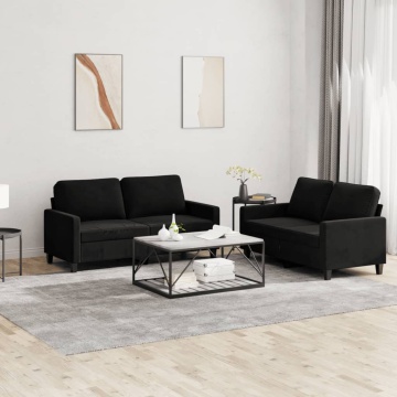 Set de canapele cu perne, 2 piese, negru, catifea - Img 1