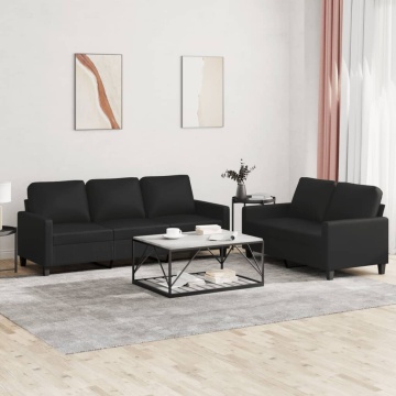Set de canapele cu perne, 2 piese, negru, piele ecologică - Img 1