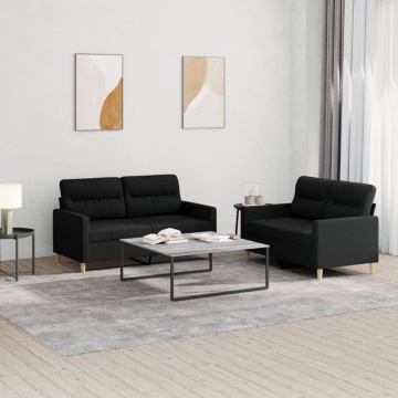Set de canapele cu perne, 2 piese, negru, textil - Img 1