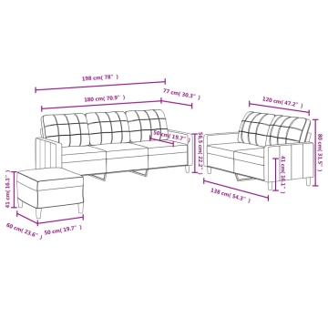 Set de canapele cu perne, 3 piese, gri închis, textil - Img 7