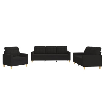 Set de canapele cu perne, 3 piese, negru, textil - Img 2