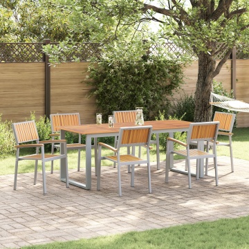 Set de dining de grădină 7 piese Gri din oțel și lemn de acacia - Img 1