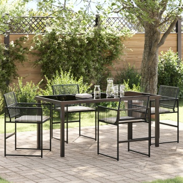 Set de dining de grădină de 5 piese cu perne Ratan poliester negru - Img 1