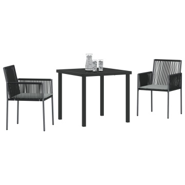 Set de dining grădină 3 piese cu perne Negre din poliratan - Img 3