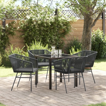 Set de dining pentru grădină , 5 piese, cu perne, ratan poli, negru - Img 1