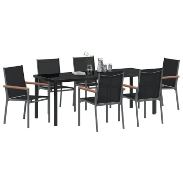 Set de dining pentru grădină 7 piese Negru Textilenă și Oțel - Img 3
