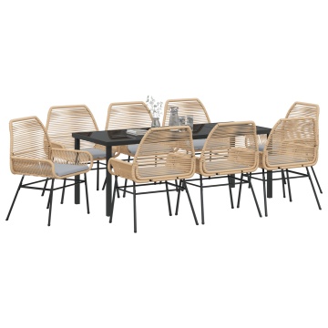 Set de Dining pentru Grădină 9 Piese cu Pernă Maro Poli Ratan - Img 3