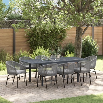 Set de dining pentru grădină cu 10 piese cu perne Gri Poli Ratan, Masă extensibilă pentru grădină Anthracite (140-210)x90x73 cm Oțel - Img 1