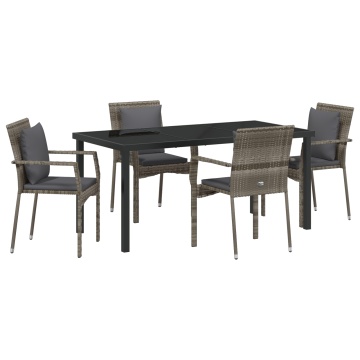 Set de dining pentru grădină cu 5 piese cu perne Gri Poliratan - Img 2