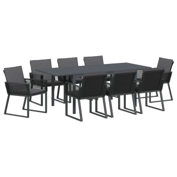 Set de dining pentru grădină cu perne Rattan PE negru, Masa extensibilă pentru grădină antracit (140-210)x90x73 cm oțel - Img 2