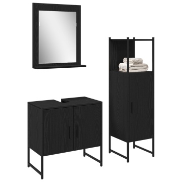 Set de dulapuri pentru baie 3 piese Negru Stejar Lemn prelucrat - Img 3