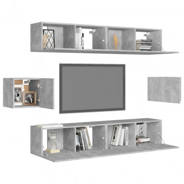 Set de dulapuri TV, 6 piese, gri beton, lemn prelucrat - Img 3