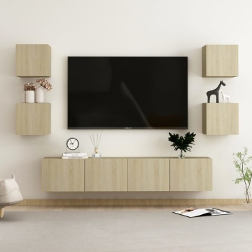 Set de dulapuri TV, 6 piese, stejar sonoma, lemn prelucrat - Img 1