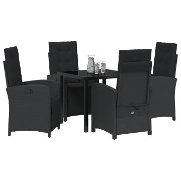 Set de masă de grădină cu 5 piese și perne din ratan sintetic negru, Masă de grădină neagră 80x80x73 cm din sticlă securizată - Img 3