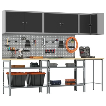 Set de masă pentru depozitare unelte 10 piese Negru Lemn prelucrat și Metal - Img 3